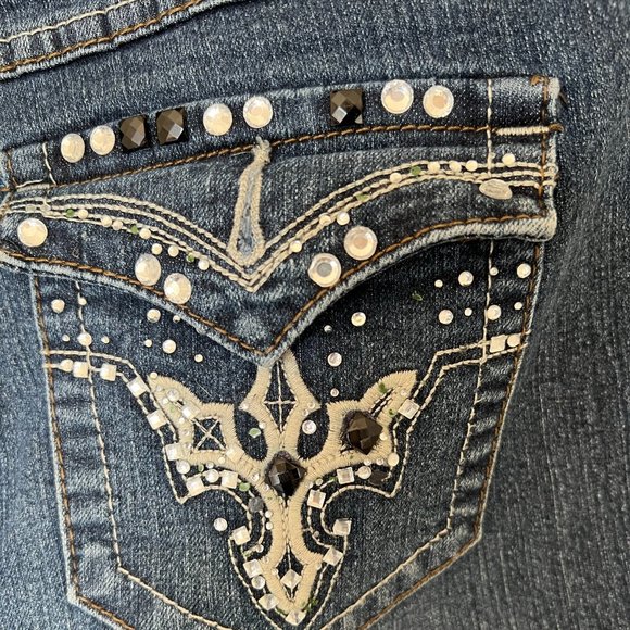 One-5-One Stretch Blue Denim Jeans Embellished Pockets - Picture 3 of 7